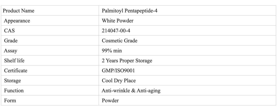 Anti-Wrinkle & Anti-Aging Series Cosmetic Peptide Raw Material High Quality 99% Palmitoyl Pentapeptide-4